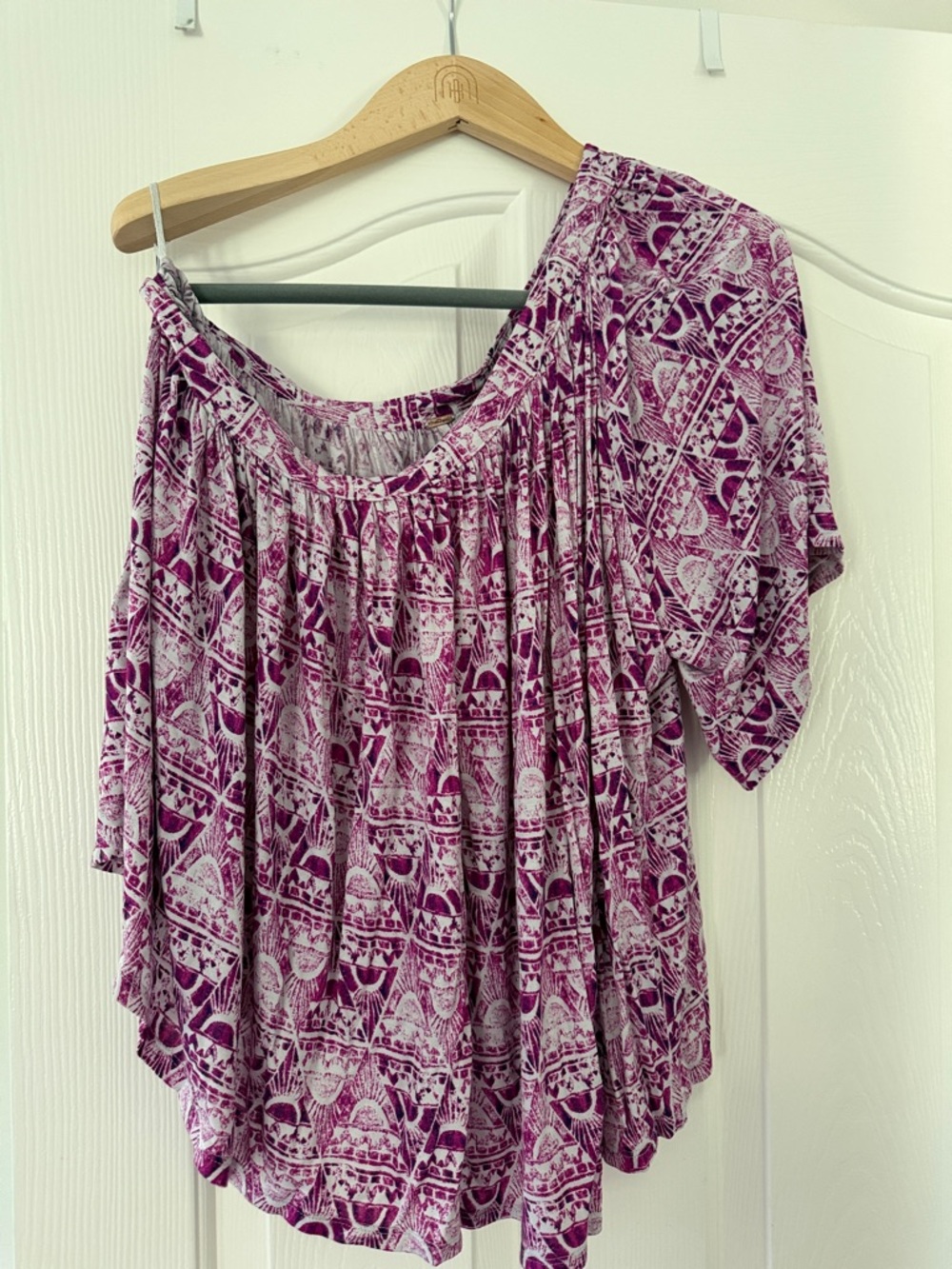 Purple Patterned One-Shoulder Boho Tunic Top